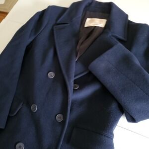 Vintage Pendleton Womens 14 Trench Coat Double Breasted Wool Navy Blue Made USA